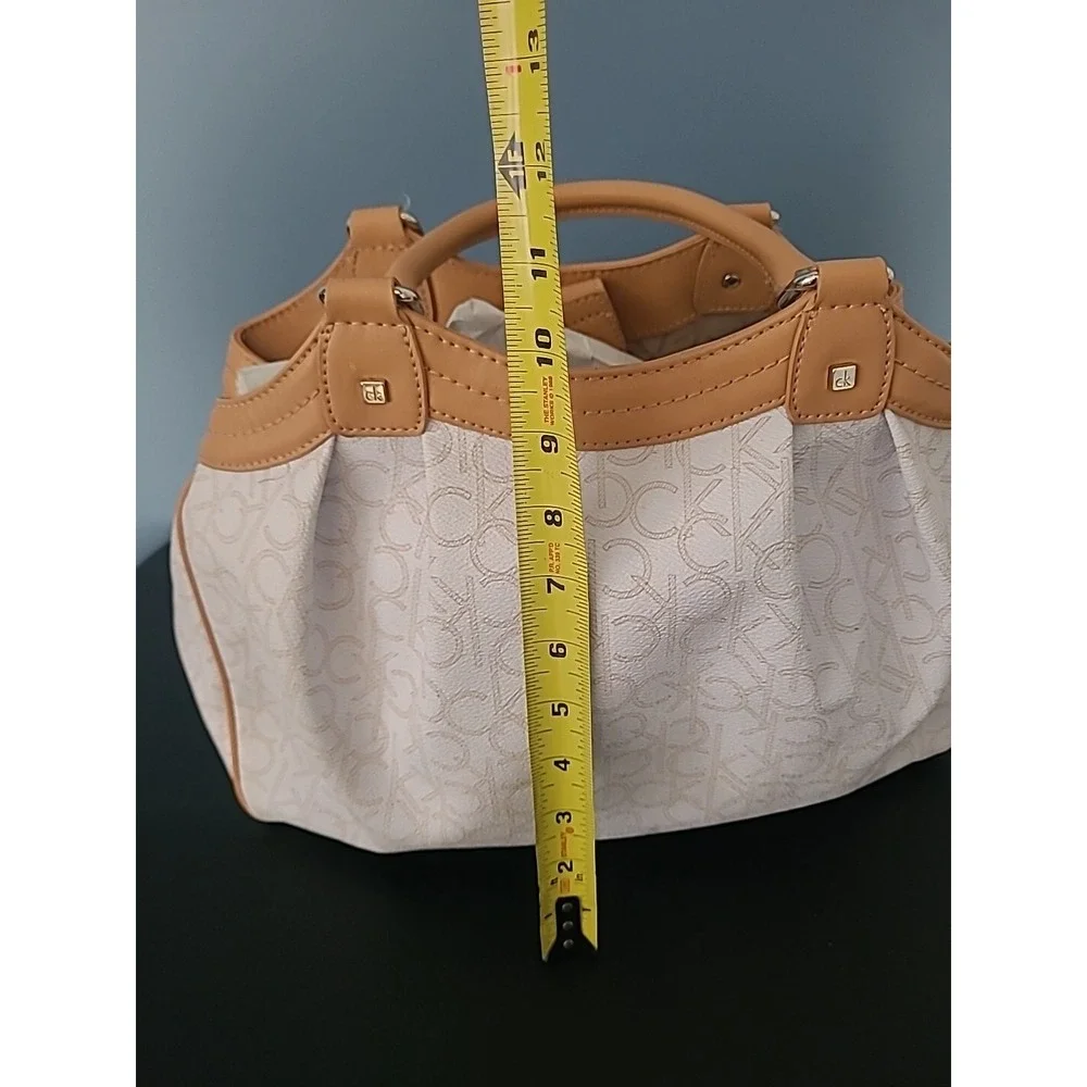 Calvin Klein Monogram CK Handbag‎ Hobo Bag Purse Off-White & Tan